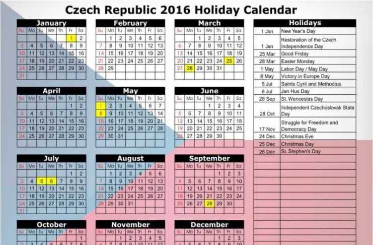 Calendario delle Festività in Repubblica Ceca