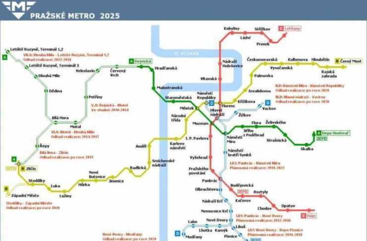 Praga: ecco come si evolverà la metro da oggi al 2100 linea D