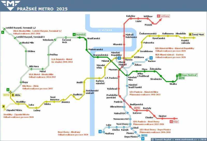 Praga: ecco come si evolverà la metro da oggi al 2100 linea D
