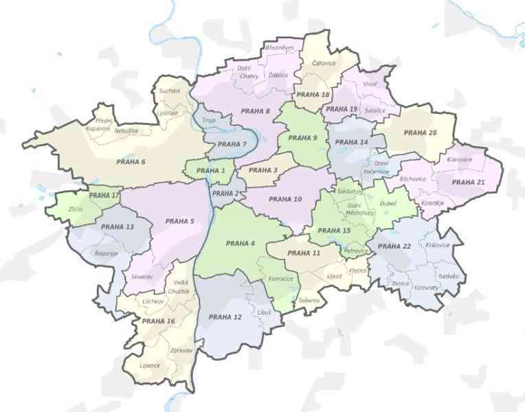 La suddivisione di Praga in distretti amministrativi
