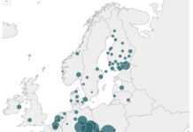 Droghe nelle Fognature della Repubblica Ceca: Quello che le Acque Reflue Svelano su Praga e Provincia (Inchiesta 2025/2026) Mappa della distribuzione geografica dei residui di metamfetamina nelle città europee nel 2024, espressa in mg per 1.000 abitanti al giorno, con evidenza sulla Repubblica Ceca e l'Europa Centrale.