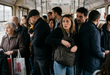 Assicurazione Viaggio per Praga: Quale Scegliere (e Quando Serve Davvero) Una giovane turista italiana Distratta sul tram a Praga si accorge del borseggio: la sua borsa è aperta mentre l'autore si fonde nella folla affollata.